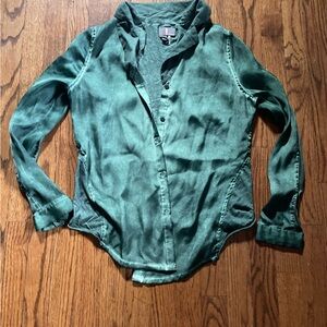 Semi sheer green button down shirt , PM